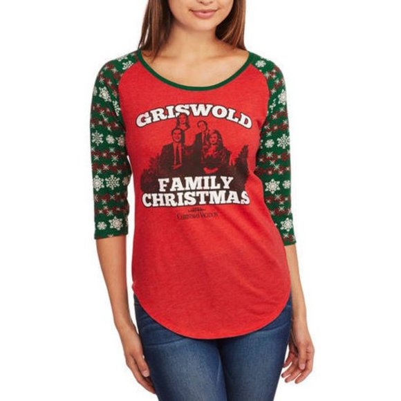 National Lampoon's Christmas Vacation Griswold Family Raglan Top Junior XL - Picture 2 of 9